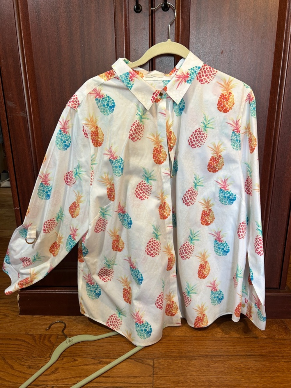 Chico's White Button-Down Shirt with Multicolor Pineapple Print